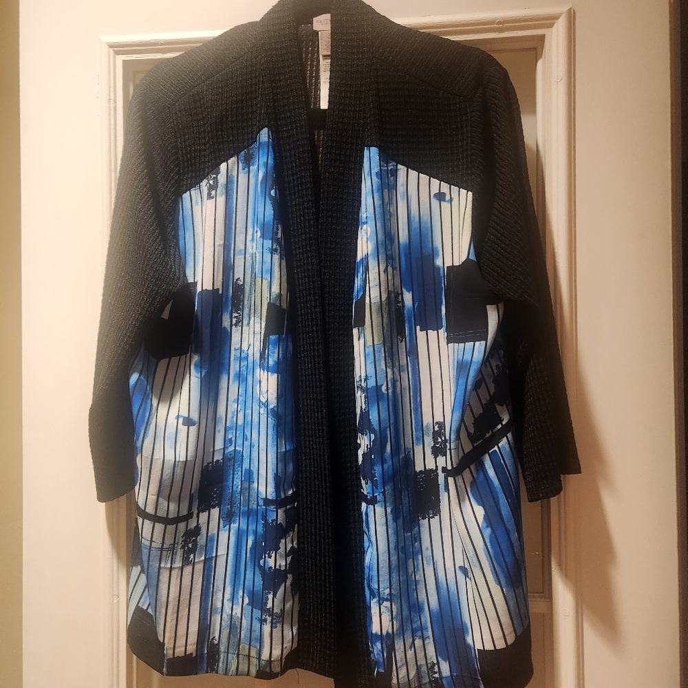 Chico's Modern Black and Blue Striped Blazer